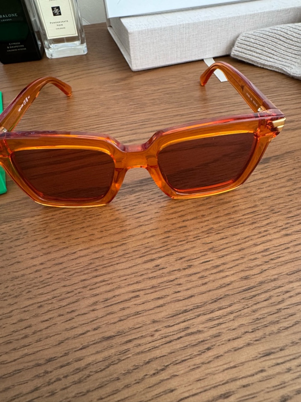 Like New Bottega VenetaAmber Square Frame Sunglasses - Bold Orange Tinted Lenses
